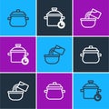 Set line Cooking pot, Saucepan and icon. Vector