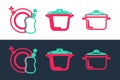 Set line Cooking pot, Washing dishes and icon. Vector