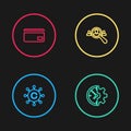 Set line Copywriting network, Clock and gear, Magnifying glass for search people and Credit card icon. Vector