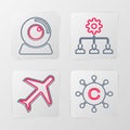 Set line Copywriting network, Plane, Lead management and Web camera icon. Vector
