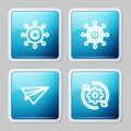 Set line Copywriting network, Project management, Paper plane and Gear and arrows as workflow icon. Vector