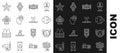 Set line Coral, Diving mask, Fish, Photo camera, Scallop sea shell, Aqualung, Starfish and Whale tail ocean wave icon