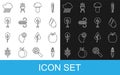 Set line Corn, Apple, Water drop, Mushroom, Wind, Tree, Cloud with rain and icon. Vector