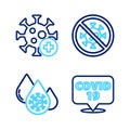 Set line Corona virus on location, Blood test and, Stop and Positive icon. Vector