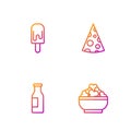 Set line Cottage cheese, Bottle with milk, Ice cream and Cheese. Gradient color icons. Vector