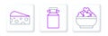 Set line Cottage cheese, Cheese and Can container for milk icon. Vector