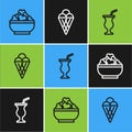 Set line Cottage cheese, Milkshake and Ice cream in waffle cone icon. Vector