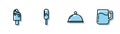 Set line Covered with tray, Ice cream, and Wooden beer mug icon. Vector