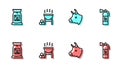 Set line Cow head, Barbecue coal bag, grill and Fire extinguisher icon. Vector Royalty Free Stock Photo