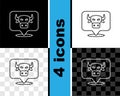 Set line Cow head icon isolated on black and white, transparent background. Vector Royalty Free Stock Photo