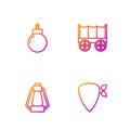 Set line Cowboy bandana, Camping lantern, Bomb ready to explode and Wild west covered wagon. Gradient color icons