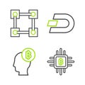 Set line CPU mining farm, Bitcoin think, Cryptocurrency Dash and Blockchain technology icon. Vector Royalty Free Stock Photo