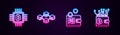 Set line CPU mining farm, Blockchain technology, Proof of stake and Cryptocurrency wallet. Glowing neon icon. Vector Royalty Free Stock Photo