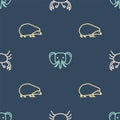 Set line Crab, Hedgehog and Elephant on seamless pattern. Vector Royalty Free Stock Photo