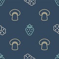 Set line Cracker biscuit, Mushroom and Strawberry on seamless pattern. Vector