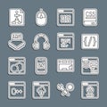 Set line Create account screen, Browser setting, Programming language syntax, Binary code, Headphones, Processor Royalty Free Stock Photo