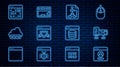 Set line Create account screen, Computer monitor, Flowchart, Browser with shield, Web development, Software, Server Royalty Free Stock Photo