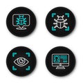 Set line Create account screen, Eye scan, System bug and icon. Vector