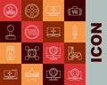 Set line Create account screen, Game console with joystick, Sword for game, Computer monitor, VS Versus battle, Joystick Royalty Free Stock Photo