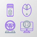 Set line Create account screen, Racing simulator cockpit, Computer mouse gaming and icon. Vector