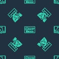 Set line Create account screen, Racing simulator cockpit and Video game console on seamless pattern. Vector Royalty Free Stock Photo