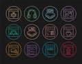 Set line Create account screen, Software, Processor, with microcircuits CPU, Browser shield, System bug, and Headphones Royalty Free Stock Photo