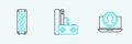 Set line Create account screen, Stereo speaker and Game console with joystick icon. Vector