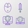 Set line Create account screen, Sword for game and Computer mouse gaming icon. Vector Royalty Free Stock Photo
