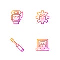 Set line Creating robot, Screwdriver, Robot low battery charge and . Gradient color icons. Vector