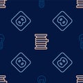 Set line Creative lamp light idea, Electrical outlet and Wire electric cable on reel on seamless pattern. Vector Royalty Free Stock Photo