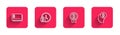 Set line Credit card with bitcoin, Bitcoin clock, and think with long shadow. Red square button. Vector