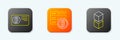Set line Credit card with bitcoin, Server and Blockchain technology icon. Vector