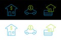 Set line Credit card, House with dollar and Car rental icon. Vector