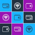 Set line Credit card, Wallet and Wi-Fi wireless internet network icon. Vector