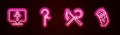 Set line Cross ankh, Crook, and flail and Nefertiti. Glowing neon icon. Vector