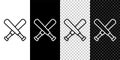 Set line Crossed baseball bat icon isolated on black and white, transparent background. Vector Royalty Free Stock Photo