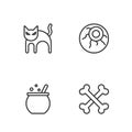 Set line Crossed bones, Halloween witch cauldron, Black cat and Eye icon. Vector