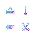 Set line Crossed golf club, Golf ball, label and . Gradient color icons. Vector