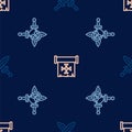 Set line Crossed medieval sword, Skull with and Crusade on seamless pattern. Vector