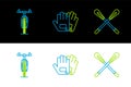 Set line Crossed paddle, Bicycle and Gloves icon. Vector