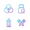 Set line Crossed paint brush, Marker pen, RGB and CMYK color mixing and Paint, gouache, jar, dye. Gradient color icons Royalty Free Stock Photo