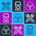 Set line Crossed pencil with eraser, RGB and CMYK color mixing and Paint bucket icon. Vector Royalty Free Stock Photo