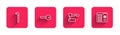 Set line Crowbar, Key, Marked key and House intercom system with long shadow. Red square button. Vector Royalty Free Stock Photo