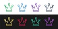 Set line Crown icon isolated on black and white background. Vector Royalty Free Stock Photo