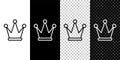 Set line Crown icon isolated on black and white, transparent background. Vector Royalty Free Stock Photo