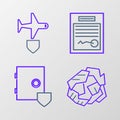 Set line Crumpled paper ball, Safe with shield, Filled form and Plane icon. Vector Royalty Free Stock Photo