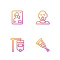 Set line Crutch or crutches, IV bag, X-ray shots and Head of deaf and dumb. Gradient color icons. Vector