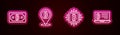 Set line Cryptocurrency bitcoin, Bitcoin, CPU mining farm and Mining from laptop. Glowing neon icon. Vector Royalty Free Stock Photo