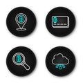 Set line Cryptocurrency cloud mining, Magnifying glass with Bitcoin, Credit card bitcoin and icon. Vector