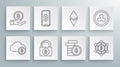 Set line Cryptocurrency cloud mining, Phone mobile and cryptocurrency coin Bitcoin, Lock with bitcoin, Blockchain